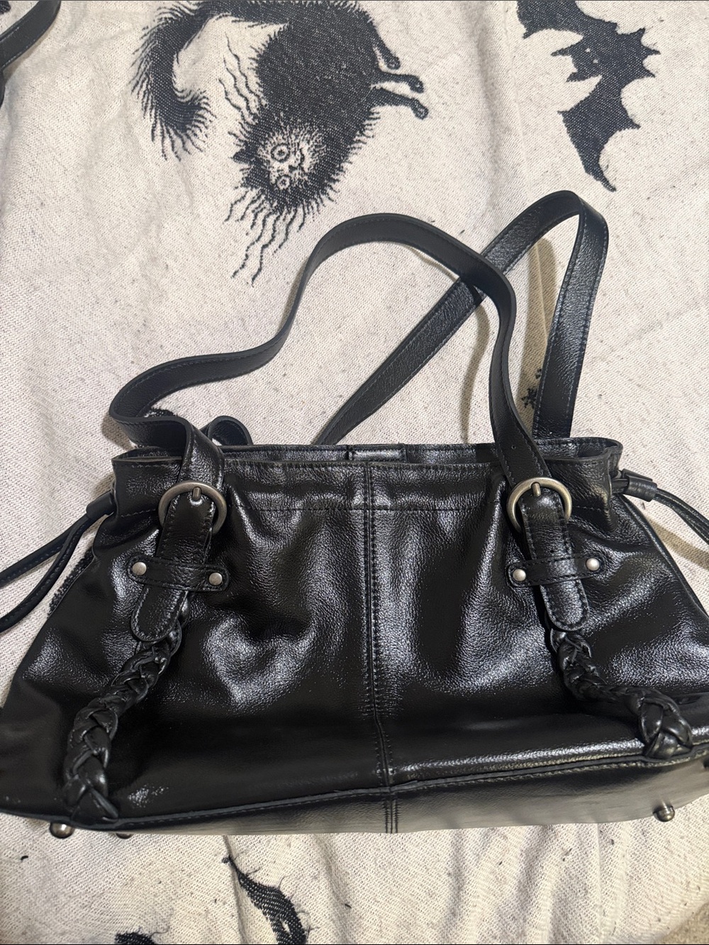 Patricia Nash Black Leather Shoulder Bag with Braided Strap